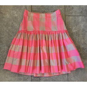 NWOT J Crew Neon Pink Tan Stripe Fit And Flare Taffeta Skirt Lined Sz 0